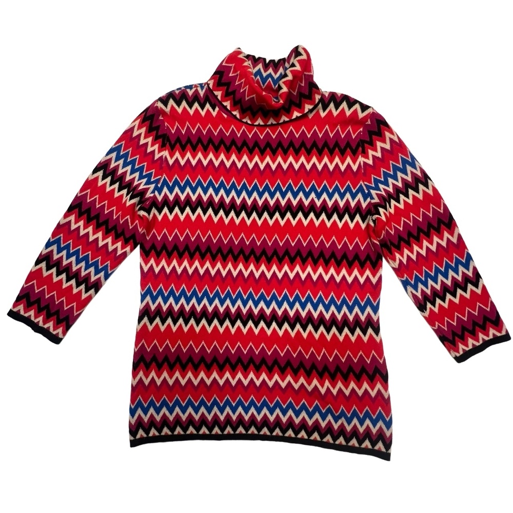 Eva Mendes Colorful Chevron Pattern Long Sleeve‎ Turtleneck Sweater Size L